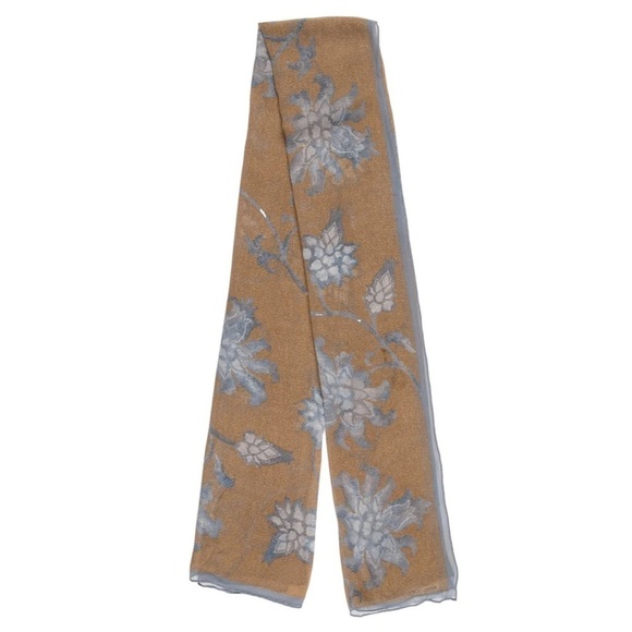 GIORGIO ARMANI Silk Brown Blue Floral Print Scarf EUC One Size - Picture 1 of 10